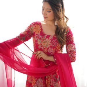 Stunning Printed Silk Designer Palazzo Suit With Dupatta