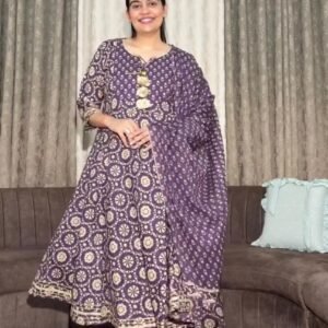 Premium Cotton Anarkali Kurta Set with Dupatta & Pants